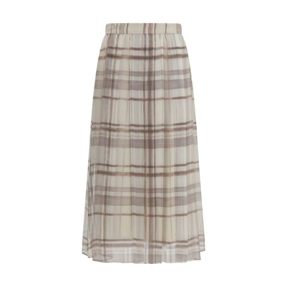 Brunello Cucinelli Beige Silk Midi Women's Skirt